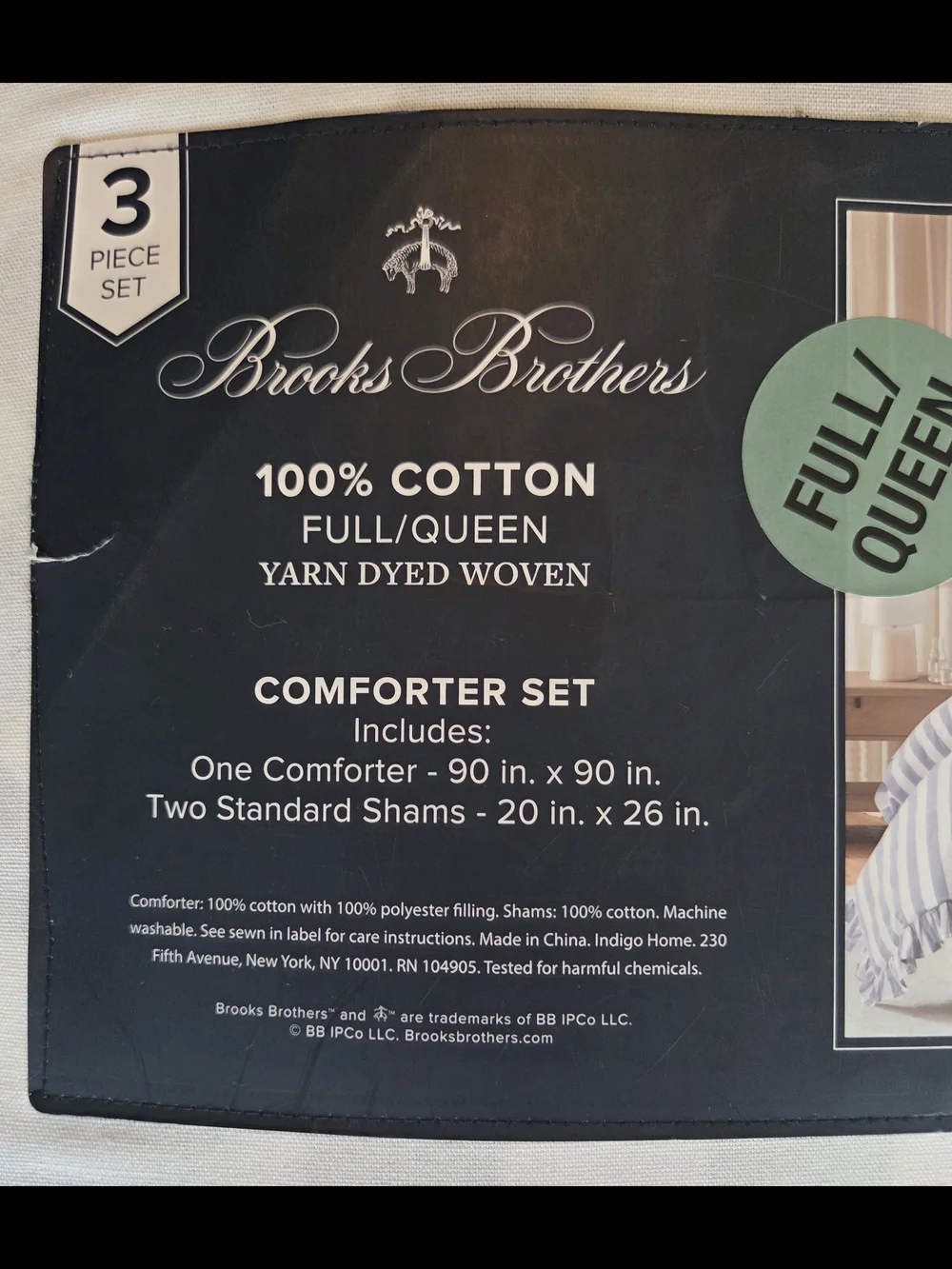 Brooks Brothers Cotton Duvet/Comforter Bedding Set - Blue & White